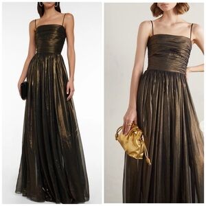 Rasario Gathered Corset Chiffon Maxi Dress Black Gold Size 12 Formal Black Tie